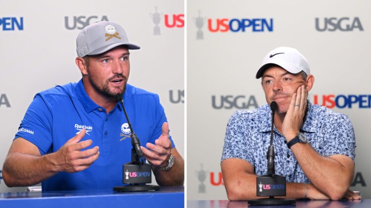 Bryson DeChambeau addresses the media ahead of the 2025 US Open / Rory McIlroy speaks to the press ahead of the 2025 US Open at Oakmont