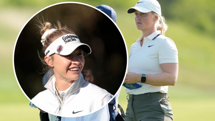 An image of Maja Stark at the 2025 Women's US Open with an inset of world number one Nelly Korda