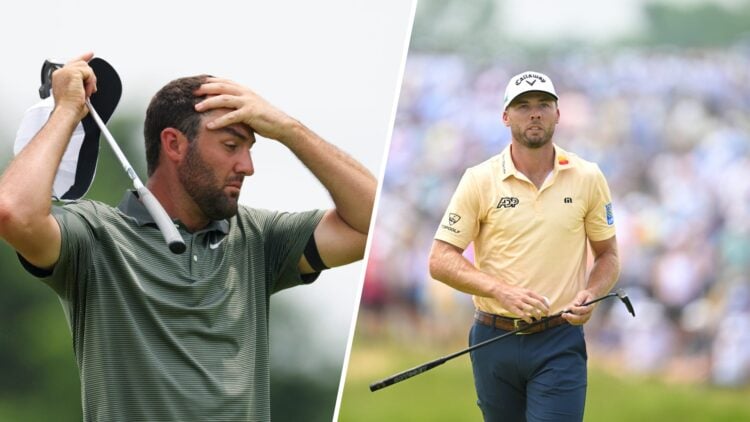 A split image of Scottie Scheffler at the US Open and Sam Burns at the US Open in 2025