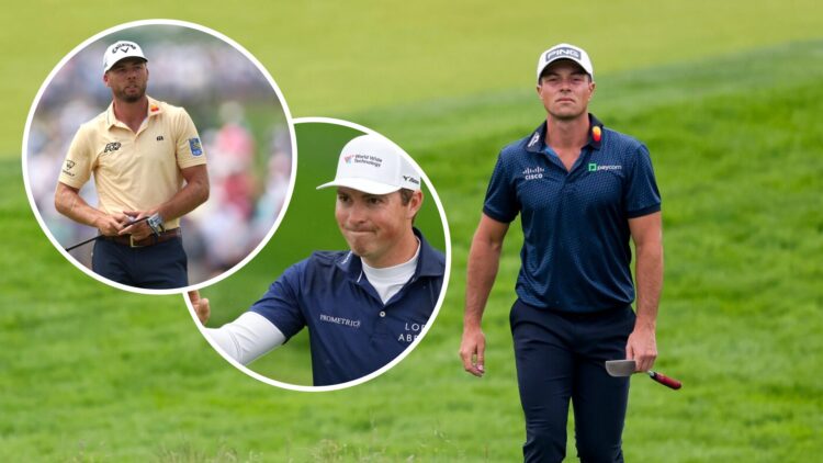 Viktor Hovland image with insets of Sam Burns and Ben Griffin