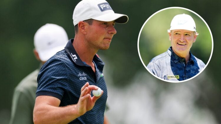 Image of Viktor Hovland with inset of Ernie Els