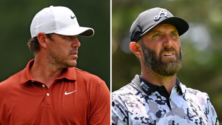 Brooks Koepka in action at the PGA Championship, with Dustin Johnson at LIV Golf Virginia