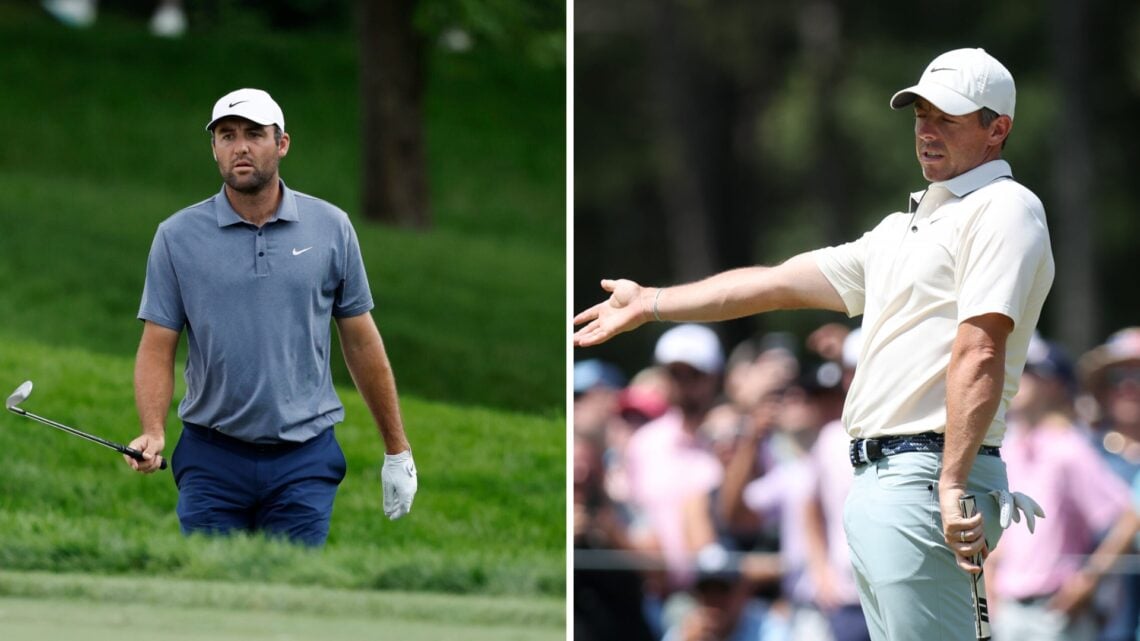 Scottie Scheffler in action at the Memorial Tournament presented by Workday - Round One / Rory McIlroy at the 2025 PGA Championship - Final Round