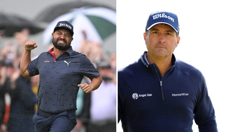 J.J. Spaun celebrates winning the US Open at Oakmont / Kevin Kisner in action at the Butterfield Bermuda Championship 2024