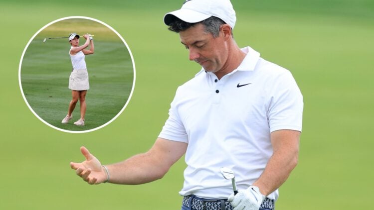 Rory McIlroy looks frustrated at the 2025 US Open, inset Lydia Ko plays a shot at the 2025 Ford Championship