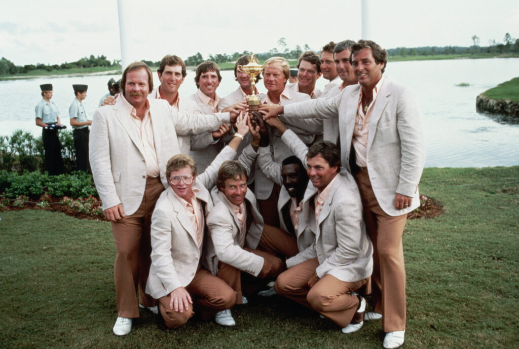 The US Ryder Cup team pictured at the PGA National Golf Club in Palm Beach Gardens after winning the trophy in 1983.