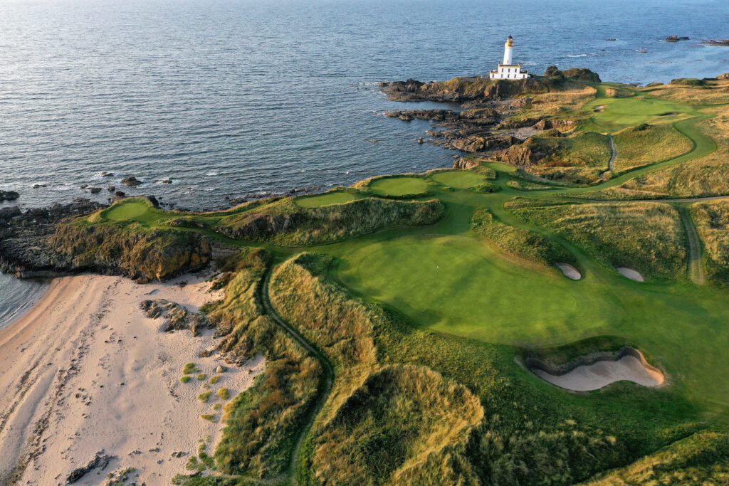 An aerial view of the Ailsa Course at the Trump Turnberry Resort