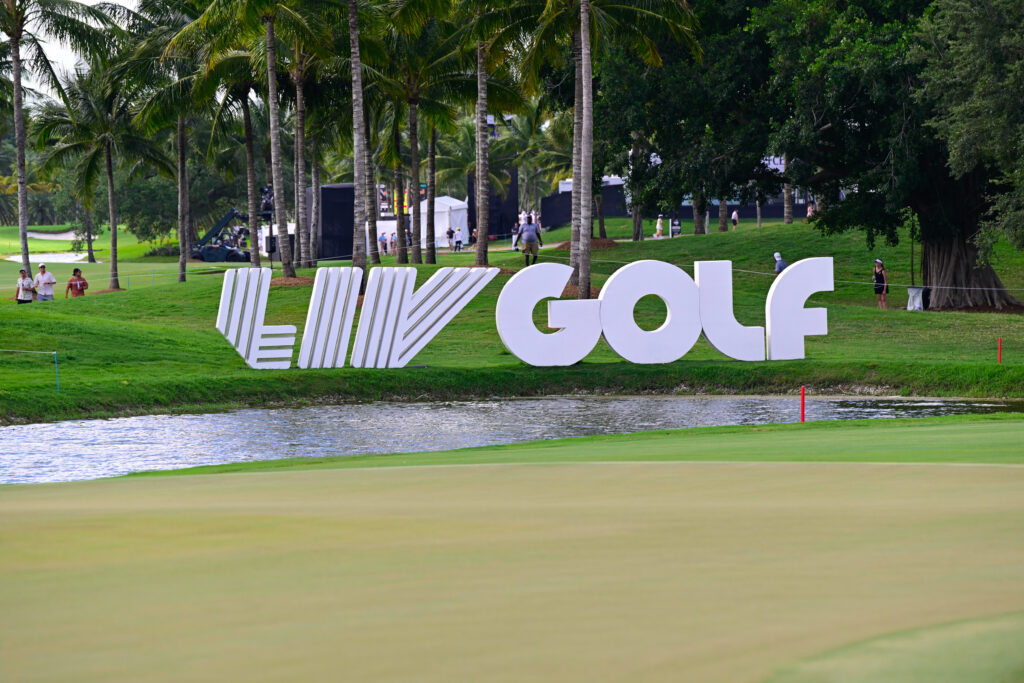 LIV Golf signage shown during LIV Miami at Trump National Doral