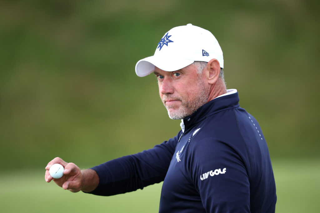 Lee Westwood acknowledges the crowd during final qualifying for the 2025 Open Championship