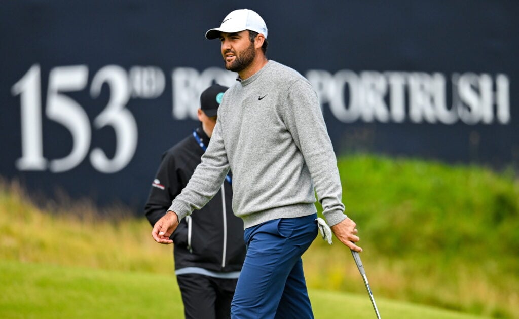 Scottie Scheffler playing a practice round at Royal Portrush ahead of The 153rd Open Championship