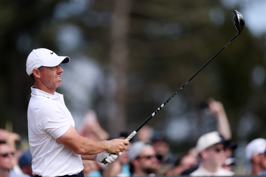 Rory McIlroy watches his tee shot during the final round of the Genesis Scottish Open