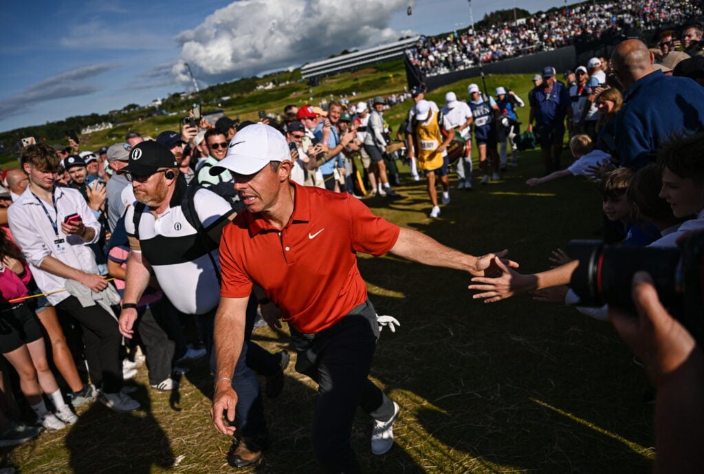 Rory McIlroy cheered on by the fans at Royal Portrush during his third round at The Open Championship