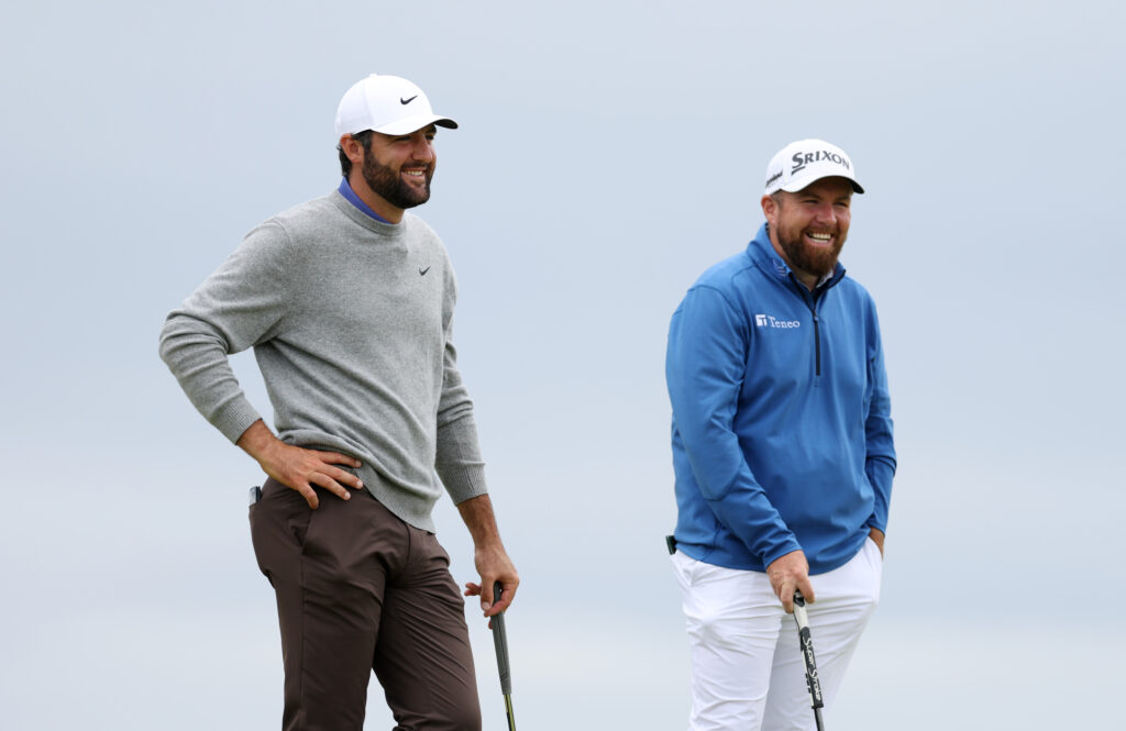 Scottie Scheffler and Shane Lowry during the first round of The Open Championship