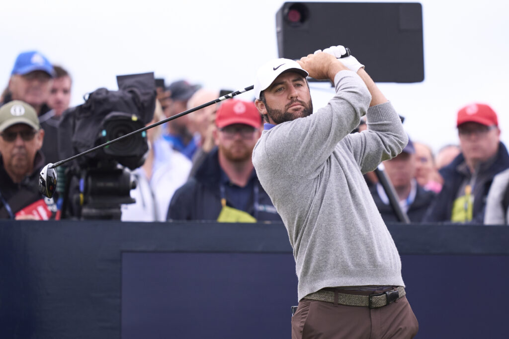 Scottie Scheffler hits his driver on the fourth hole on day one of The Open Championship at Royal Portrush