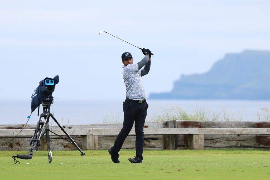 Arron Rai hits iron shot at the Open Championship