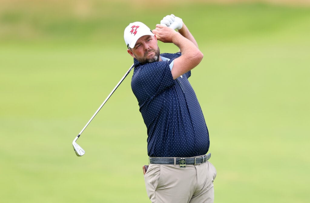 Marc Leishman in action during the third round of The 153rd Open Championship at Royal Portrush