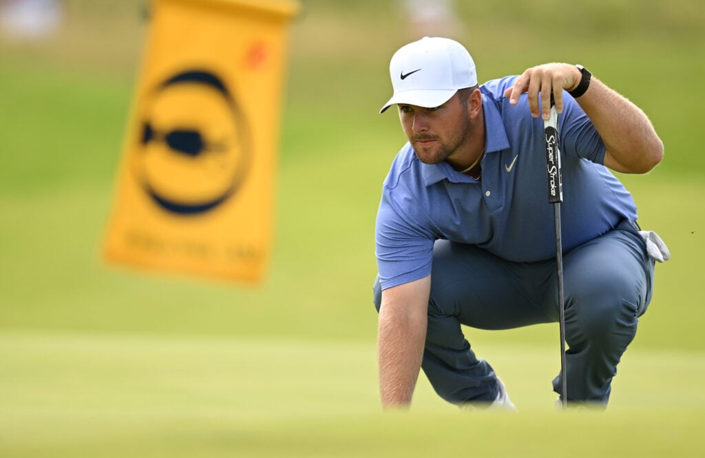Chris Gotterup lines up a putt during the final round of The Open Championship at Royal Portrush
