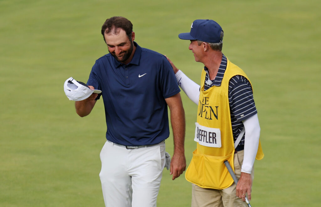 Scottie Scheffler celebrates winning The Open Championship at Royal Portrush