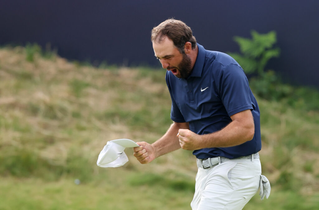 Scottie Scheffler celebrates winning The Open Championship