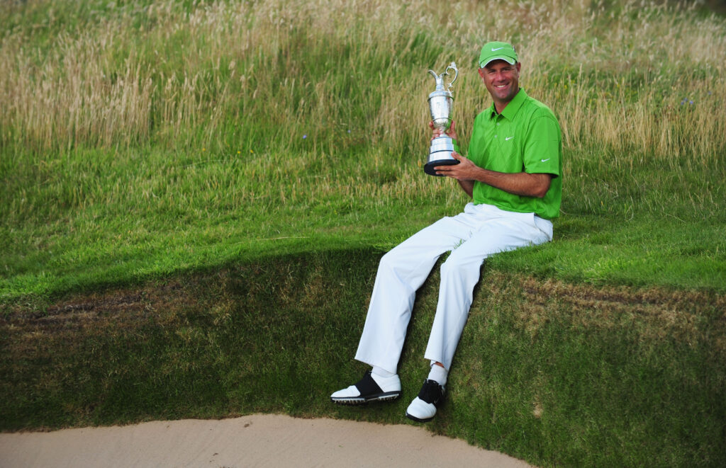 Stewart Cink poses with the Claret Jug after his victory at the 2009 Open Championship