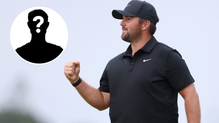 Chris Gotterup celebrates winning the 2025 Scottish Open, inset mystery player