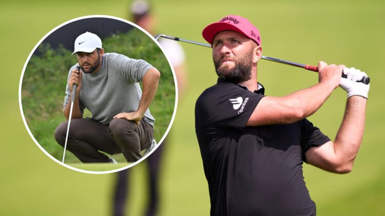 Jon Rahm image with Scottie Scheffler inset