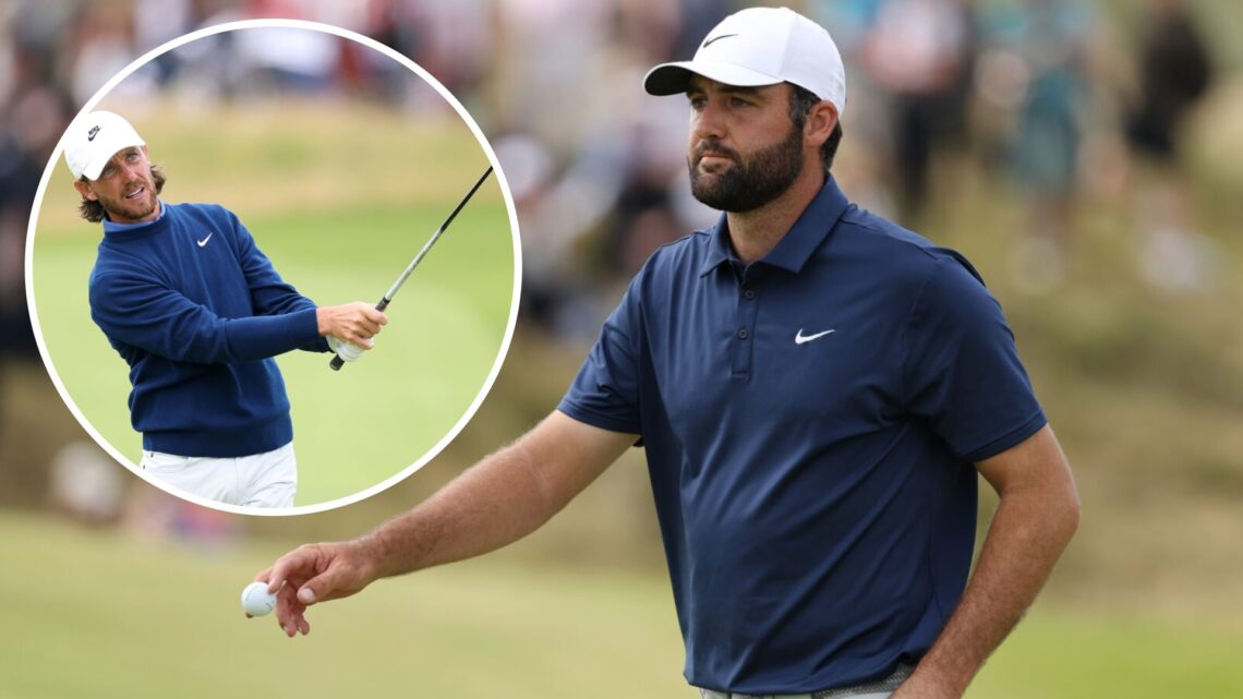 Scottie Scheffler at The Open with an inset of Tommy Fleetwood