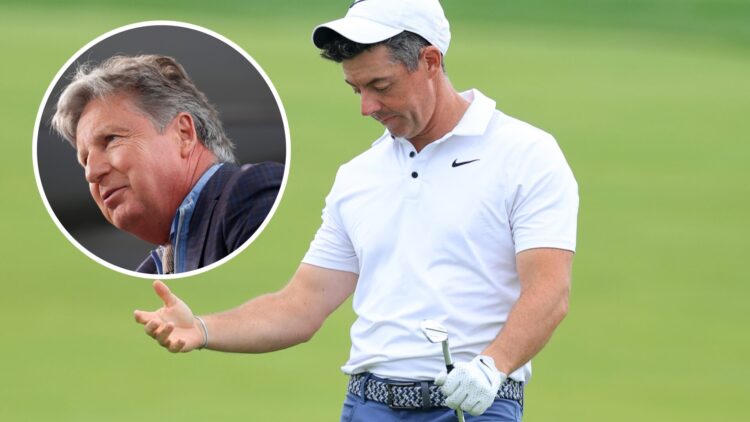 Rory McIlroy looks frustrated during the US Open, inset of Brandel Chamblee