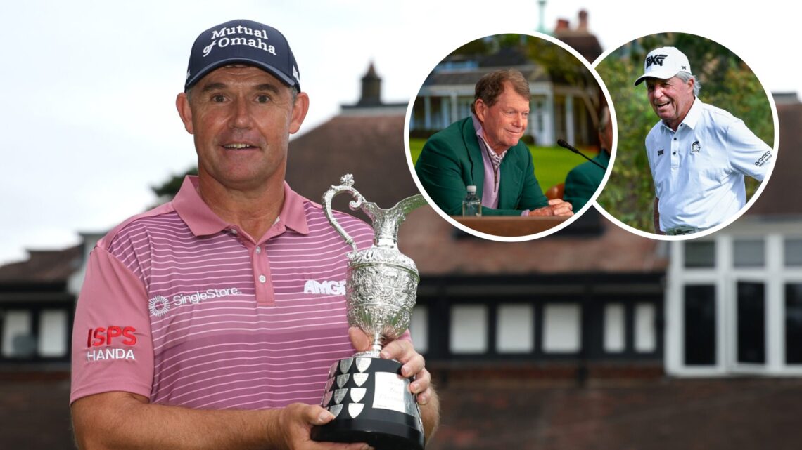 Padraig Harrington image with insets of Gary Player and Tom Watson