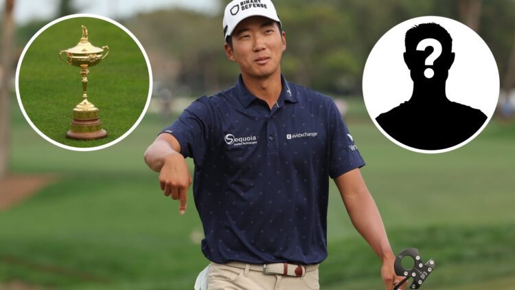 Michael Kim image with insets of Ryder Cup and mystery player
