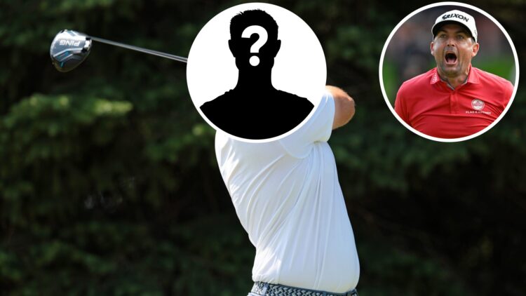 Chris Gotterup's face covered up by a mystery symbol, Keegan Bradley celebrates after winning the Travelers Championship