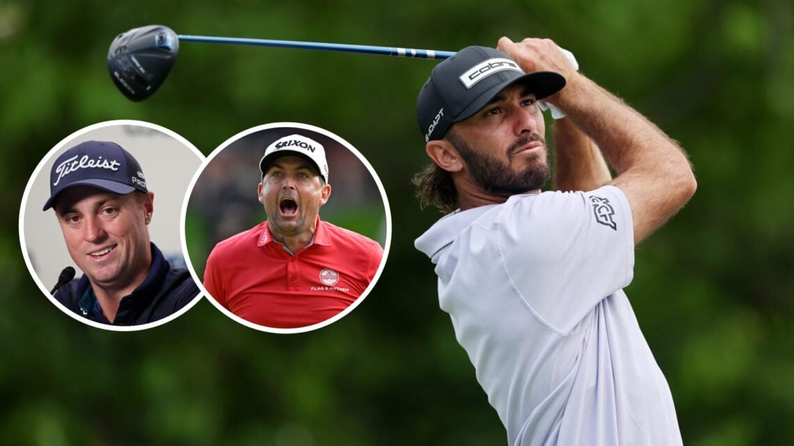 Max Homa image with Justin Thomas and Keegan Bradley insets