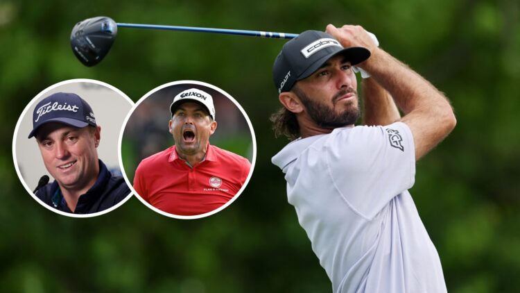 Max Homa image with Justin Thomas and Keegan Bradley insets