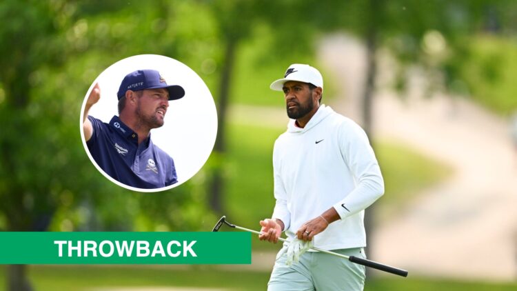 Tony Finau walks to the green during The Memorial, inset of Bryson DeChambeau