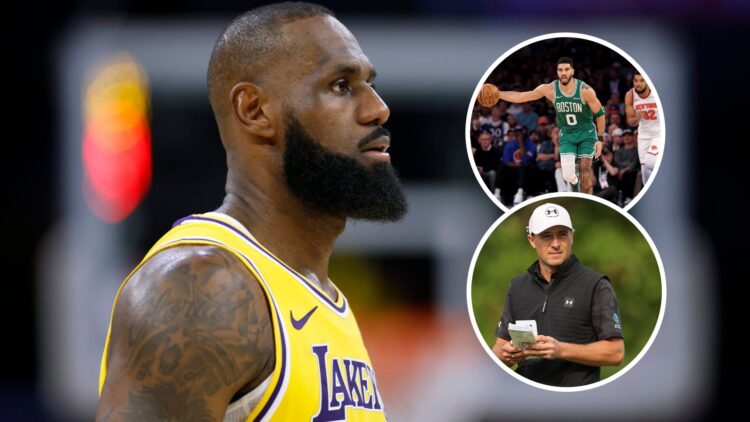 LeBron James image with insets of Jordan Spieth and Jayson Tatum