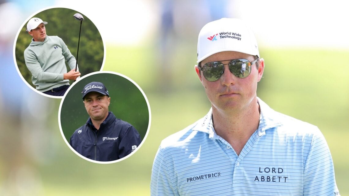Justin Thomas walks in the rain in round two of The Memorial Tournament / Jordan Spieth hitting his driver at The Memorial Tournament / Ben Griffin...