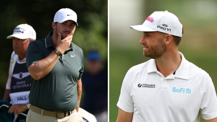 Chris Gotterup reacts during day three at The Genesis Scottish Open 2025 / Wyndham Clark in action at the Texas Children's Houston Open