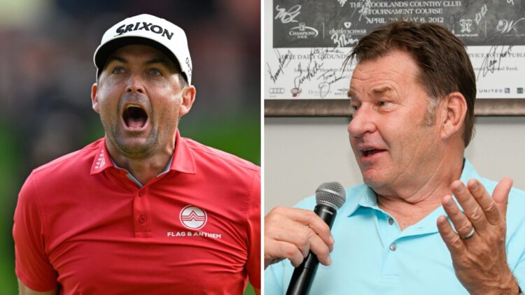 Keegan Bradley celebrates after winning the Travelers Championship / Sir Nick Faldo speaking ahead of the PGA TOUR Champions Insperity Invitational