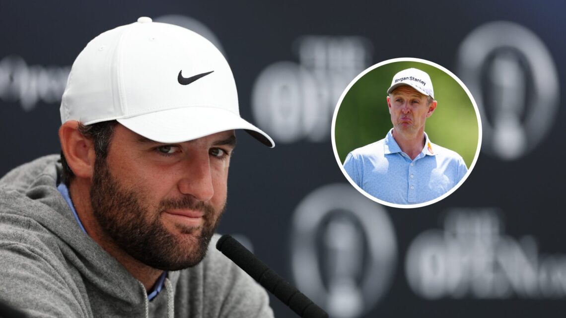 Scottie Scheffler addresses the media at Royal Portrush ahead of The 153rd Open Championship / Justin Rose in action at the Truist Championship 2025
