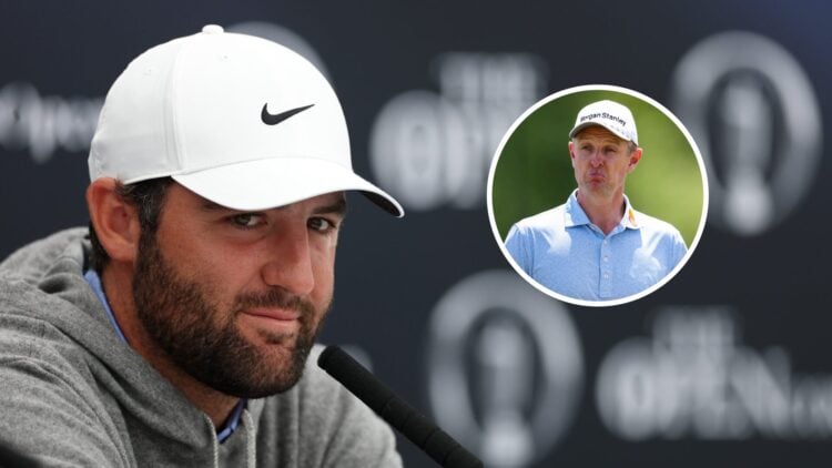 Scottie Scheffler addresses the media at Royal Portrush ahead of The 153rd Open Championship / Justin Rose in action at the Truist Championship 2025
