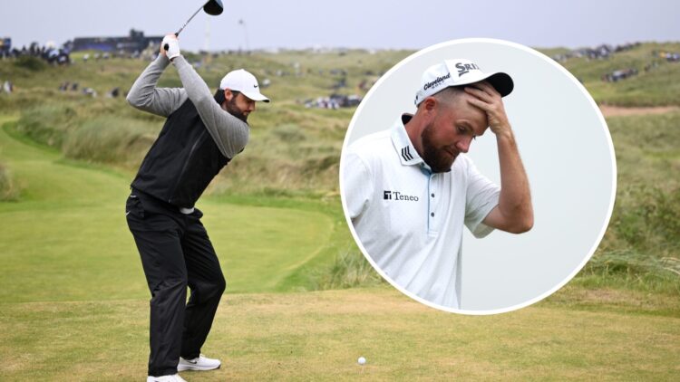 Scottie Scheffler tees off during The Open Championship, inset of Shane Lowry at the US Open