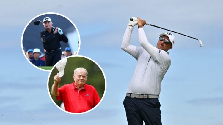 Gary Player at The Masters in 2025 / Jack Nicklaus at The Insperity Invitational in 2025 / Phil Mickelson hits an iron shot at Royal Portrush at Th...