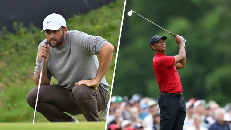Scottie Scheffler at the 2025 Open Championship, Tiger Woods at the 2019 Masters