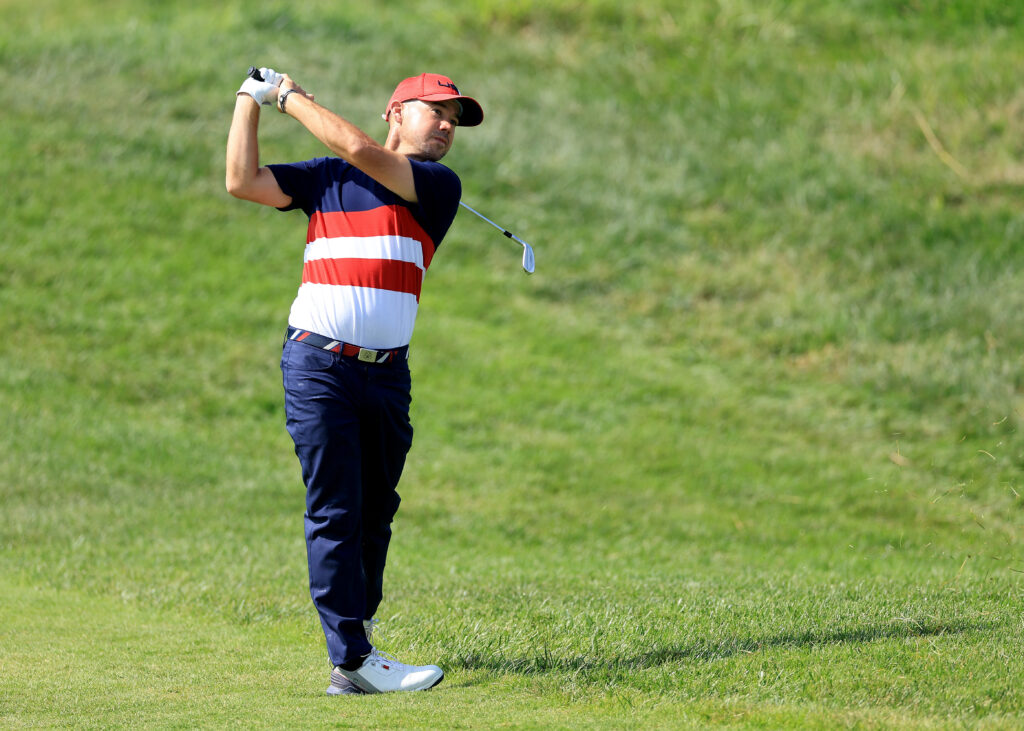 Brian Harman hits an approach shot during the singles at the 2023 Ryder Cup