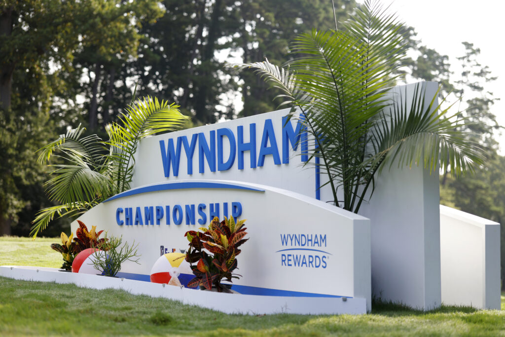 Wyndham Championship logo prior to the Wyndham Championship 2025 at Sedgefield Country Club