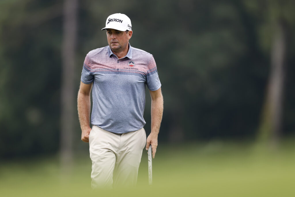 Keegan Bradley looks on during the second round of the Wyndham Championship at Sedgefield Country Club