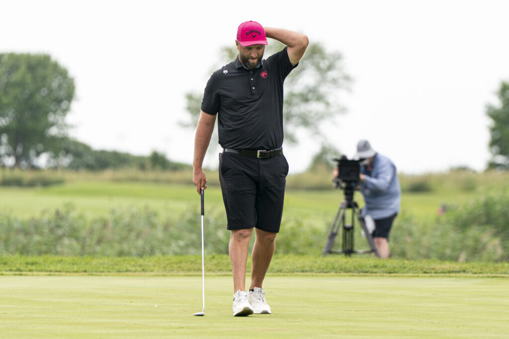 Jon Rahm reacts to a missed putt during the final round of LIV Golf Chicago