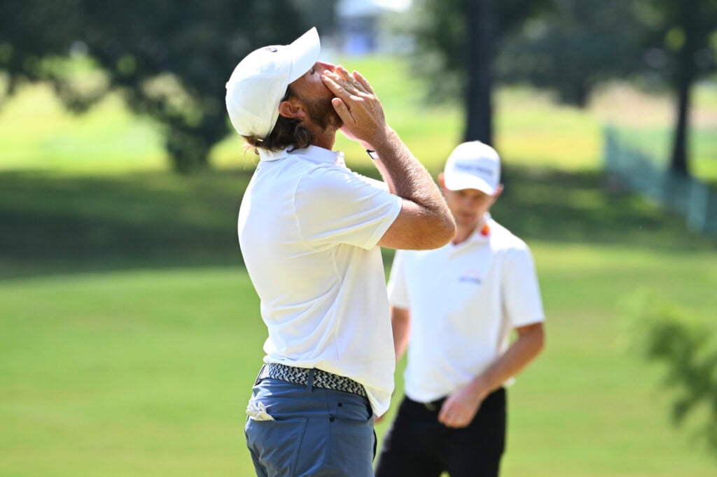 Tommy Fleetwood reacts to his putt during the final round of the FedEx St. Jude Championship