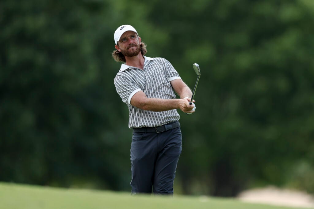 Tommy Fleetwood playing a chip shot in round one of the FedEx St Jude Championship