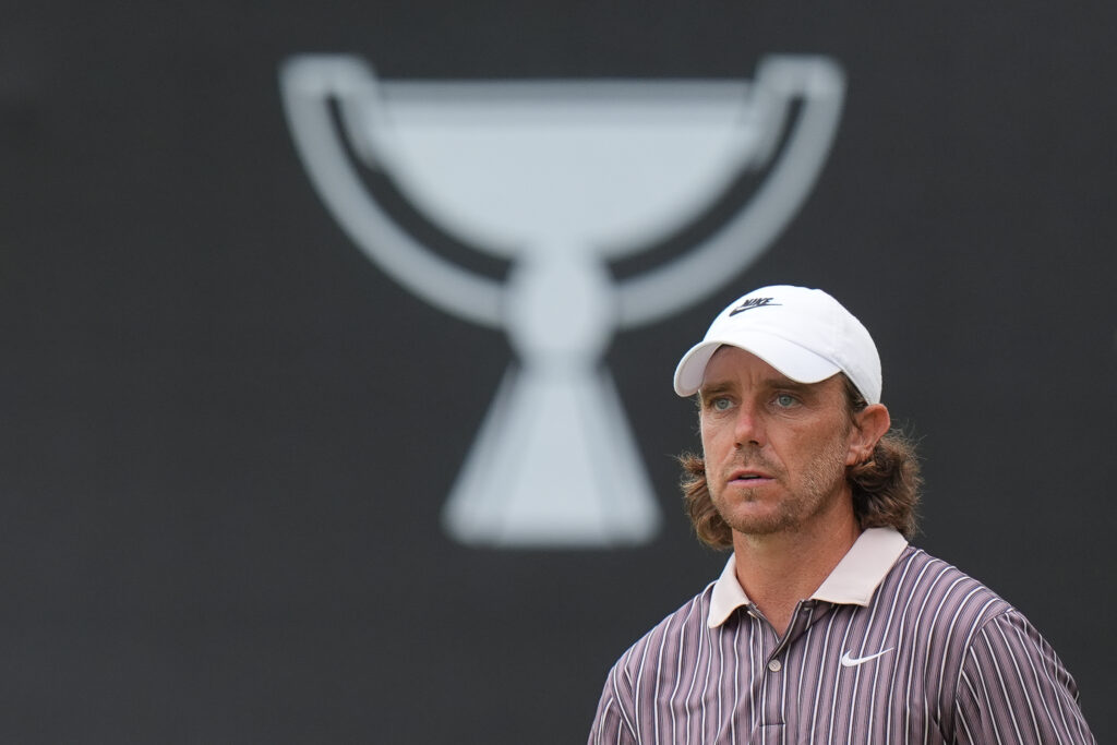 Tommy Fleetwood on the ninth green during the third round of the TOUR Championship at East Lake